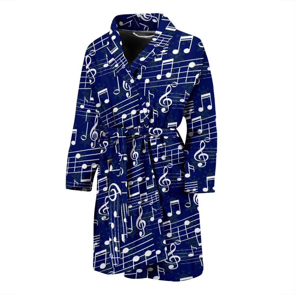 Music Note Blue Themed Print Men Bath Robe-JTAMIGO.COM