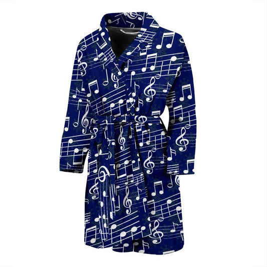Music Note Blue Themed Print Men Bath Robe-JTAMIGO.COM