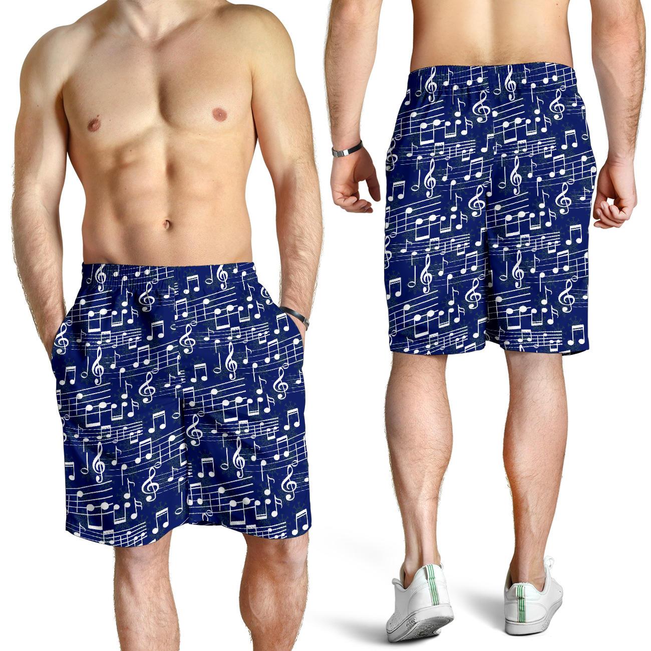 Music Note Blue Themed Print Mens Shorts-JTAMIGO.COM