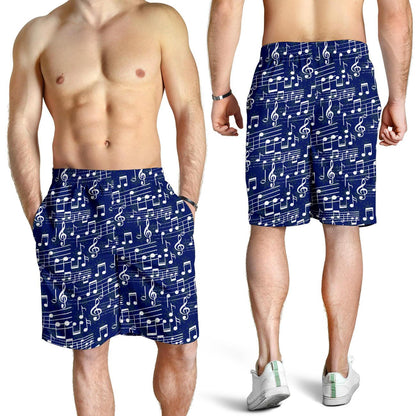 Music Note Blue Themed Print Mens Shorts-JTAMIGO.COM