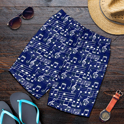 Music Note Blue Themed Print Mens Shorts-JTAMIGO.COM