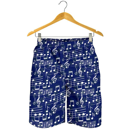 Music Note Blue Themed Print Mens Shorts-JTAMIGO.COM
