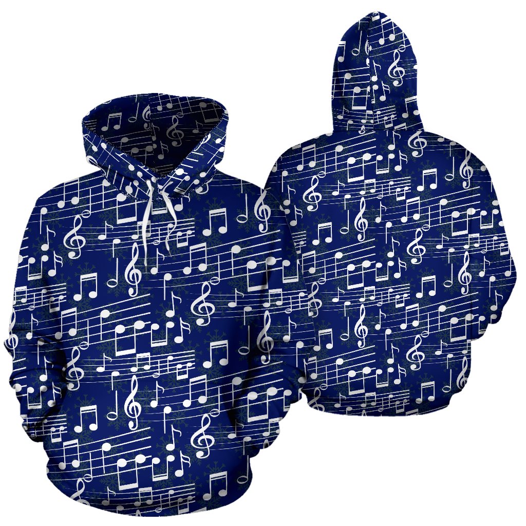 Music Note Blue Themed Print Pullover Hoodie