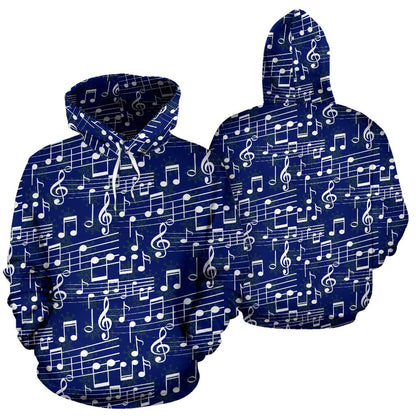 Music Note Blue Themed Print Pullover Hoodie