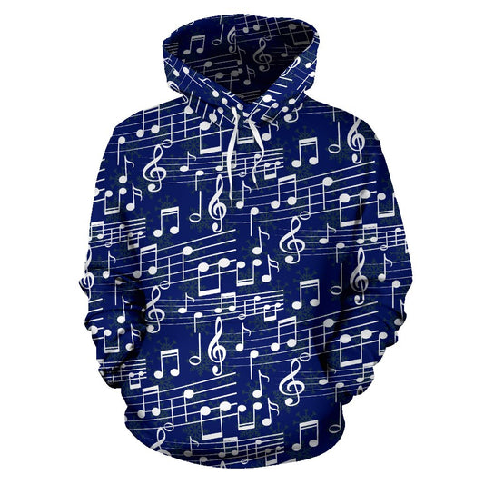 Music Note Blue Themed Print Pullover Hoodie