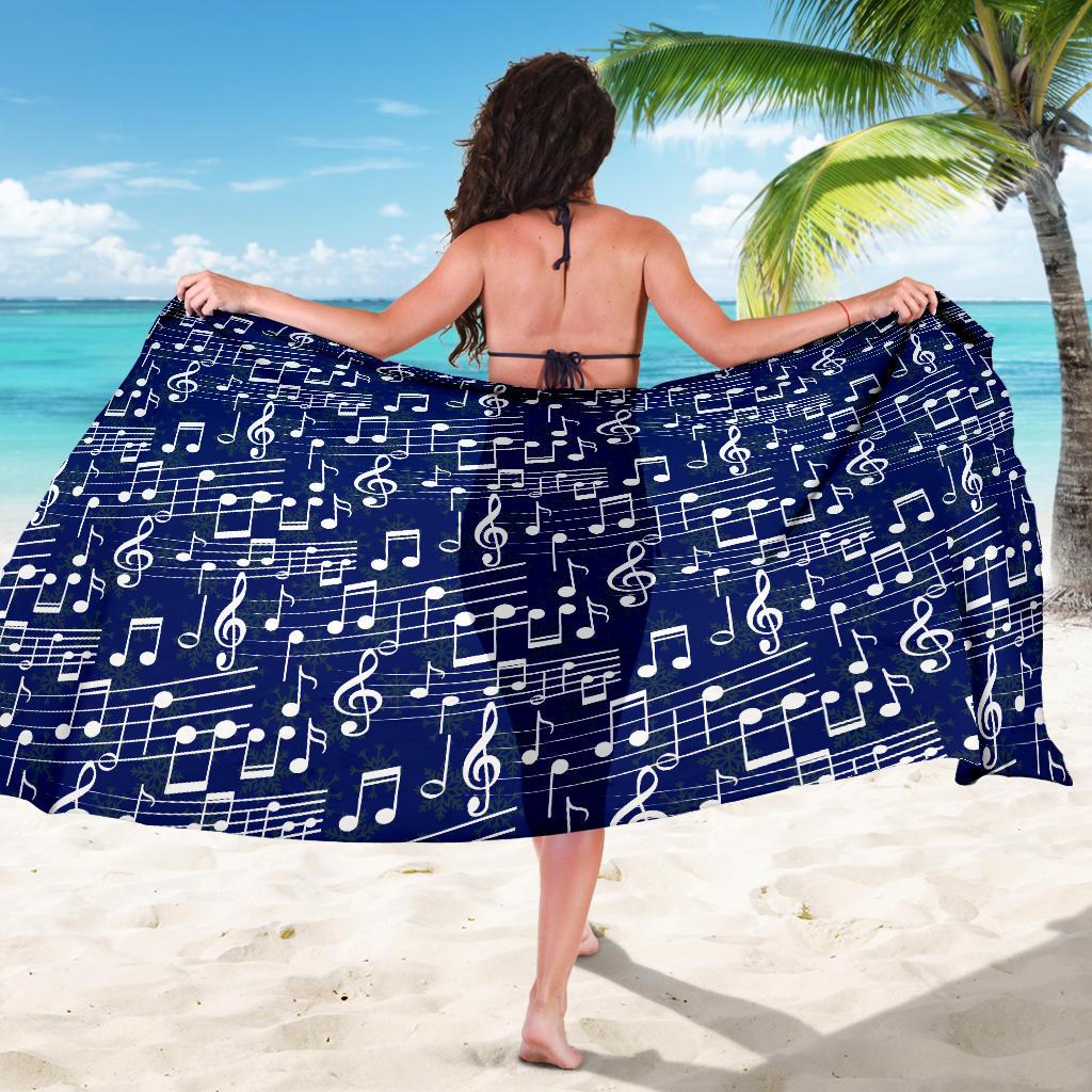 Music Note Blue Themed Print Sarong Pareo Wrap