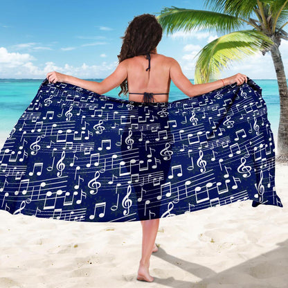 Music Note Blue Themed Print Sarong Pareo Wrap