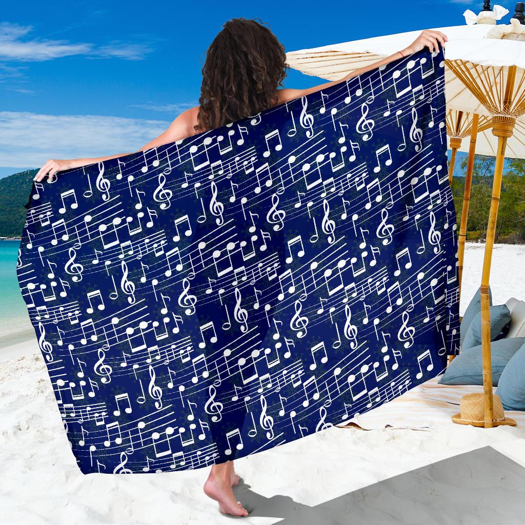 Music Note Blue Themed Print Sarong Pareo Wrap