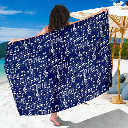 Music Note Blue Themed Print Sarong Pareo Wrap