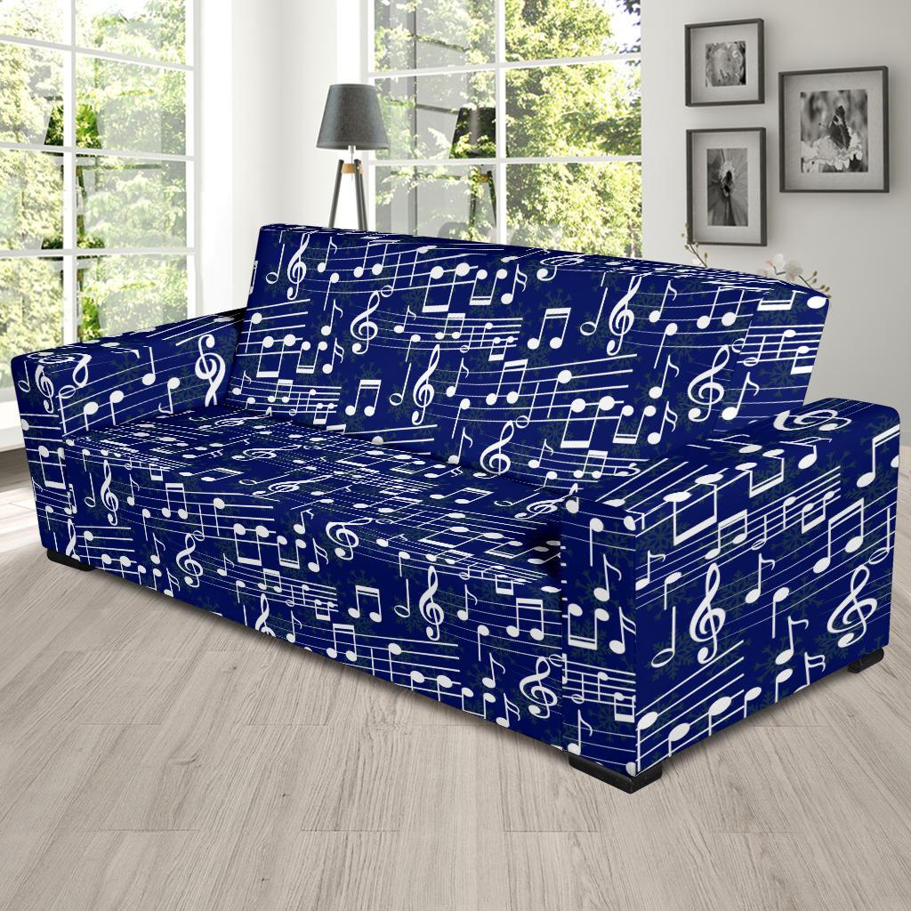Music Note Blue Themed Print Sofa Slipcover-JTAMIGO.COM