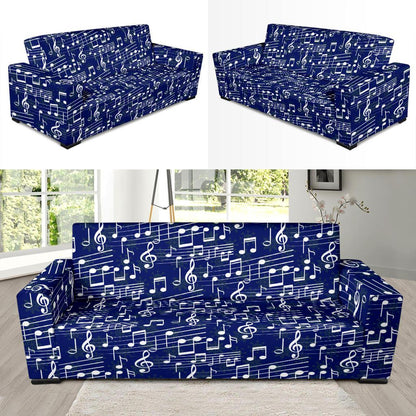 Music Note Blue Themed Print Sofa Slipcover-JTAMIGO.COM