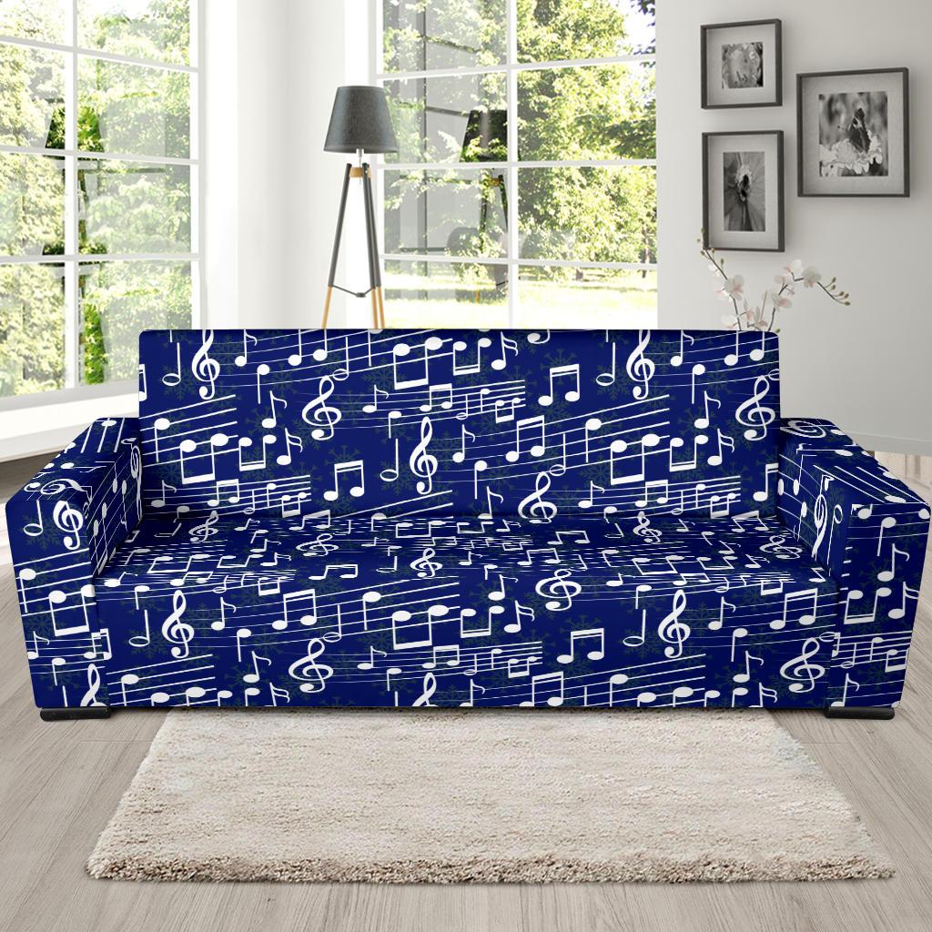 Music Note Blue Themed Print Sofa Slipcover-JTAMIGO.COM