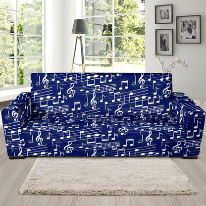 Music Note Blue Themed Print Sofa Slipcover-JTAMIGO.COM