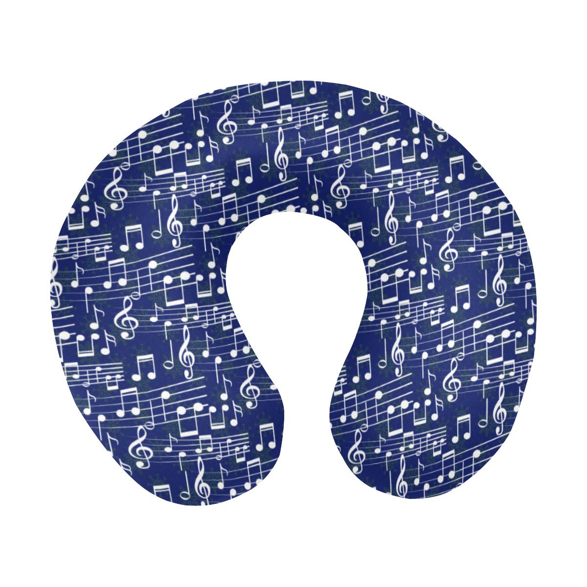 Music Note Blue Themed Print U-Shaped Travel Neck Pillow-JTAMIGO.COM