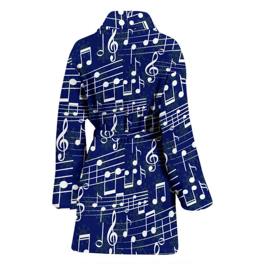 Music Note Blue Themed Print Women Bath Robe-JTAMIGO.COM