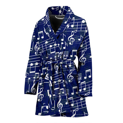 Music Note Blue Themed Print Women Bath Robe-JTAMIGO.COM