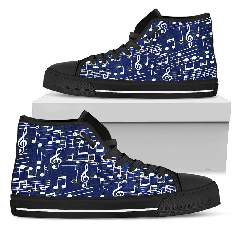 Music Note Blue Themed Print Women High Top Shoes