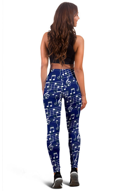 Music Note Blue Themed Print Women Leggings