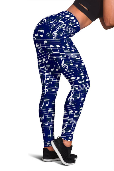 Music Note Blue Themed Print Women Leggings