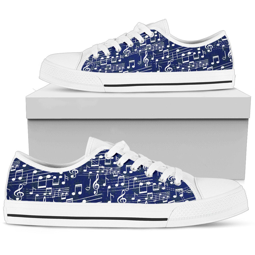 Music Note Blue Themed Print Women Low Top Shoes