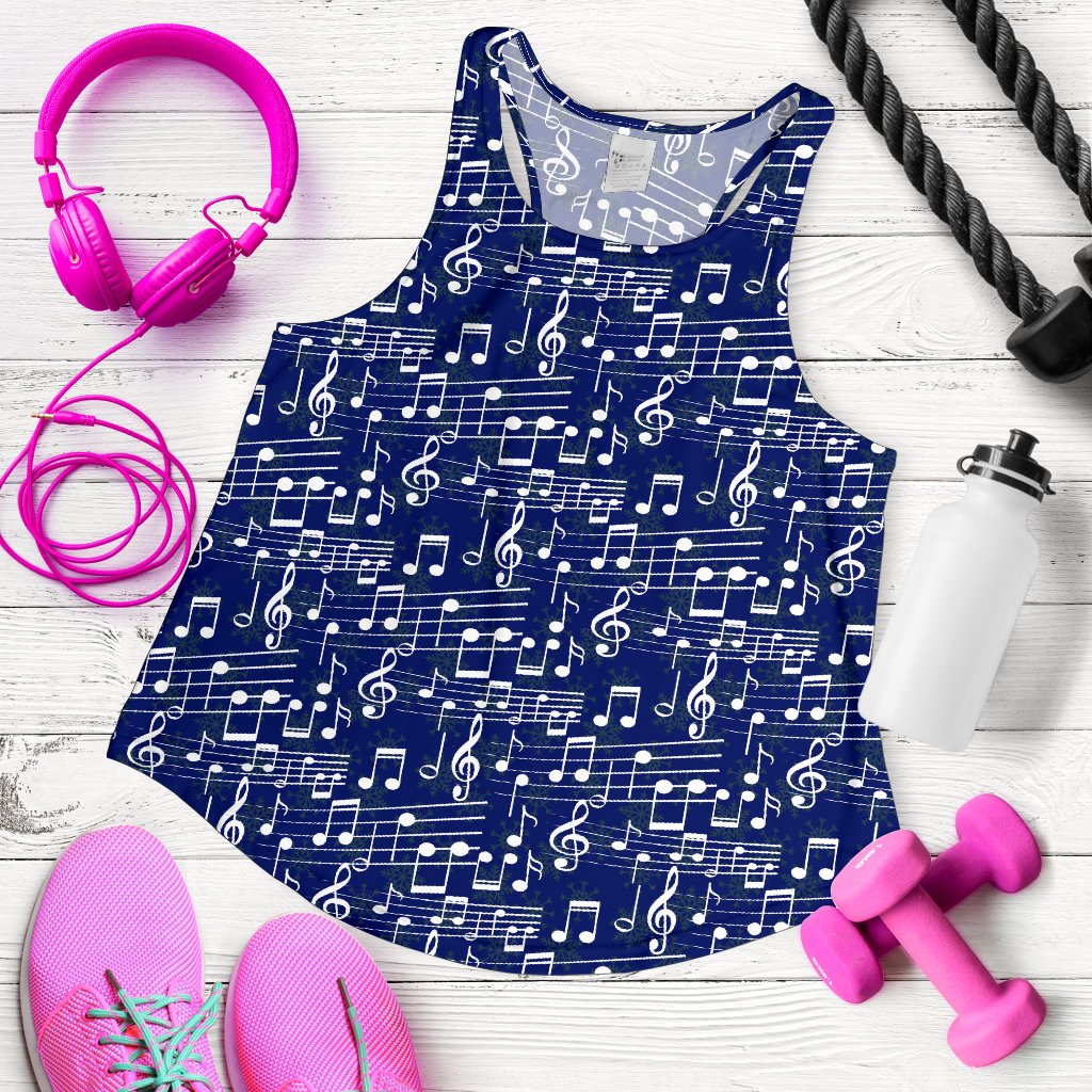 Music Note Blue Themed Print Women Racerback Tank Top