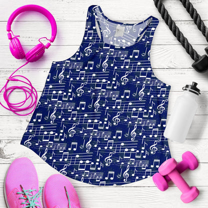 Music Note Blue Themed Print Women Racerback Tank Top