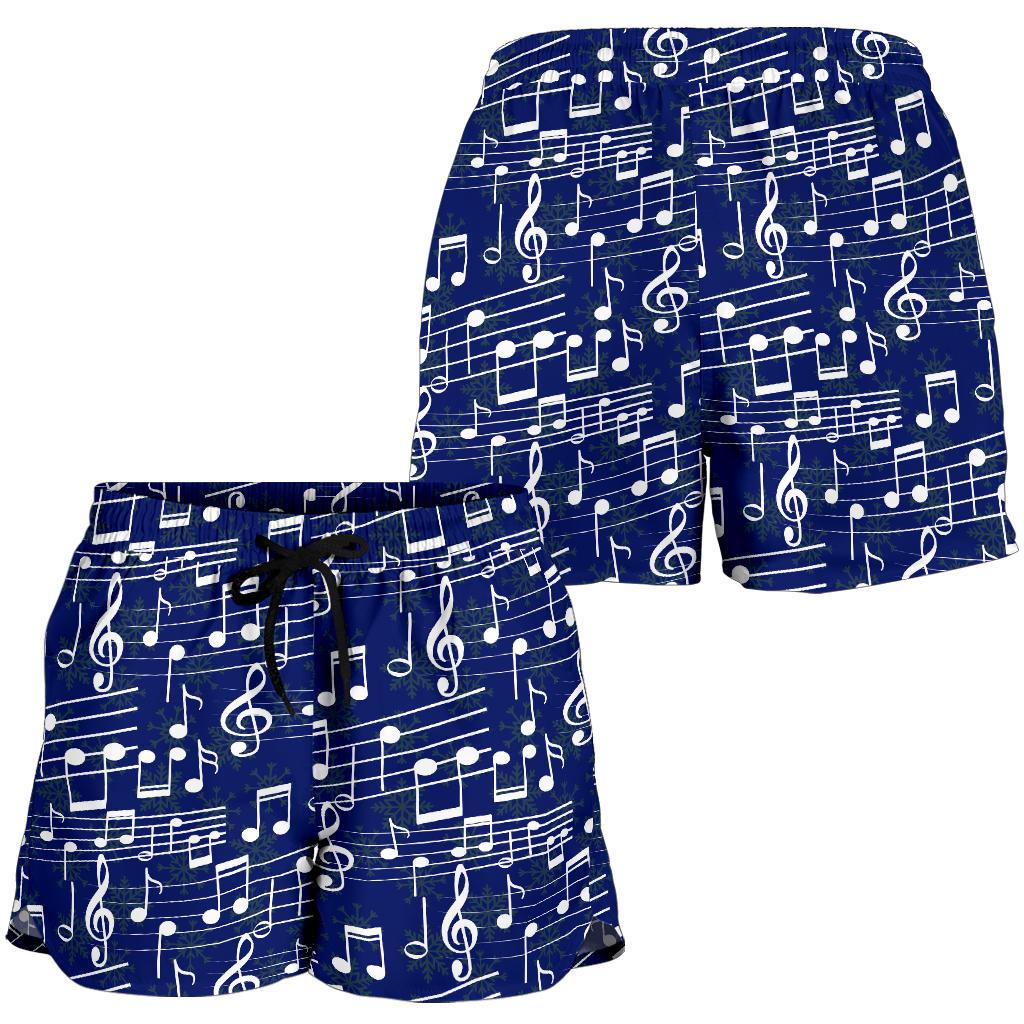Music Note Blue Themed Print Women Shorts-JTAMIGO.COM