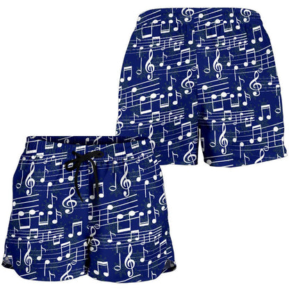 Music Note Blue Themed Print Women Shorts-JTAMIGO.COM