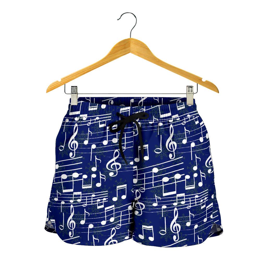 Music Note Blue Themed Print Women Shorts-JTAMIGO.COM