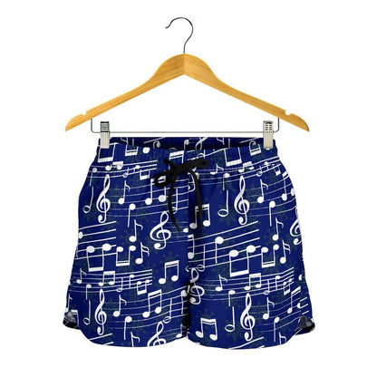 Music Note Blue Themed Print Women Shorts-JTAMIGO.COM