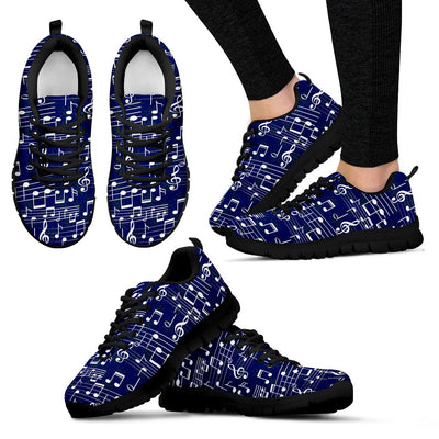 Music Note Blue Themed Print Women Sneakers Shoes