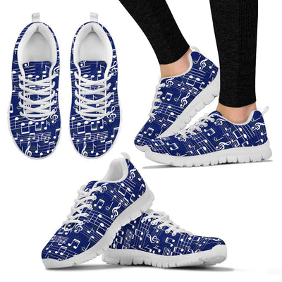 Music Note Blue Themed Print Women Sneakers Shoes