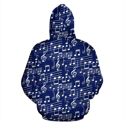 Music Note Blue Themed Print Zip Up Hoodie