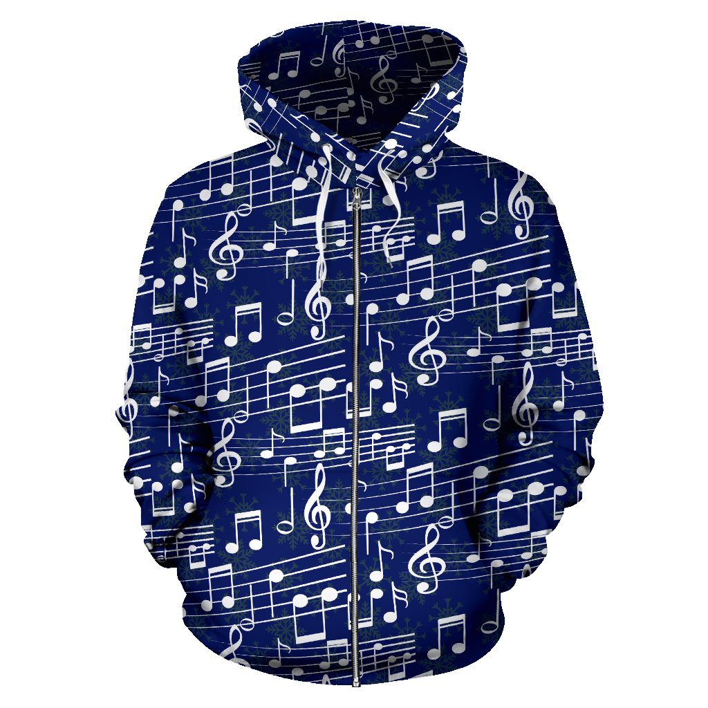 Music Note Blue Themed Print Zip Up Hoodie