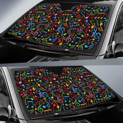 Music Note Colorful Themed Print Car Sun Shade For Windshield