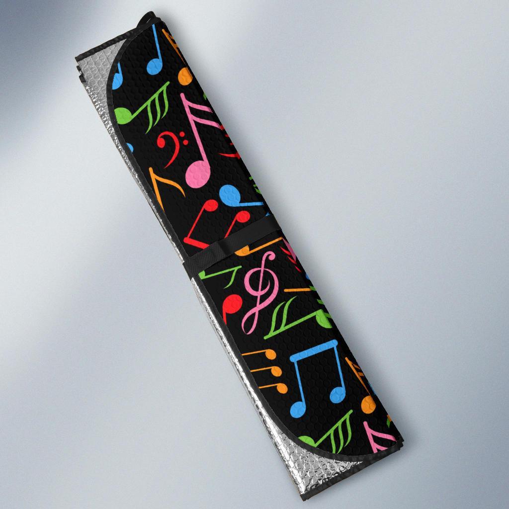 Music Note Colorful Themed Print Car Sun Shade For Windshield