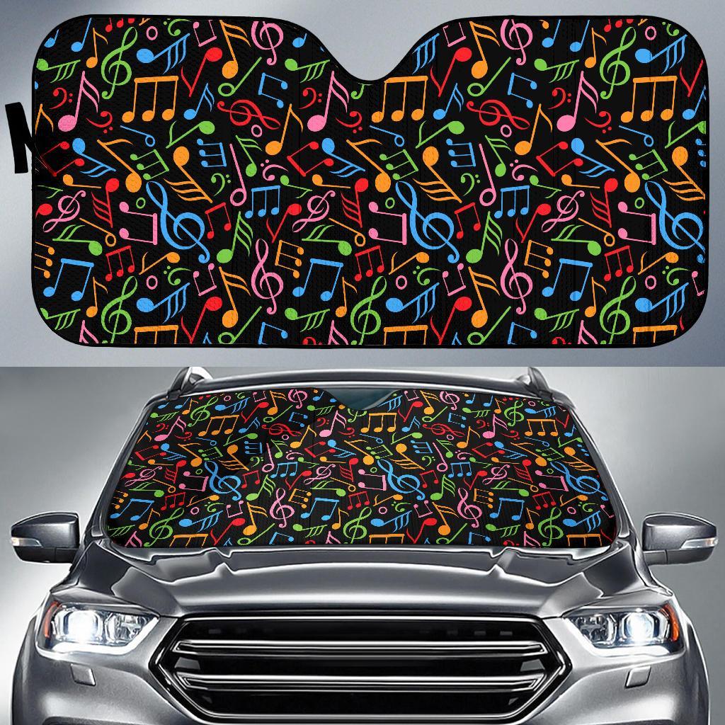 Music Note Colorful Themed Print Car Sun Shade For Windshield