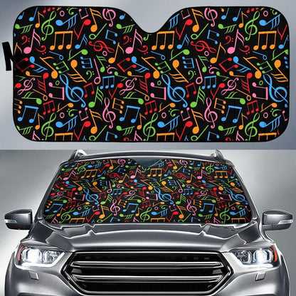 Music Note Colorful Themed Print Car Sun Shade For Windshield