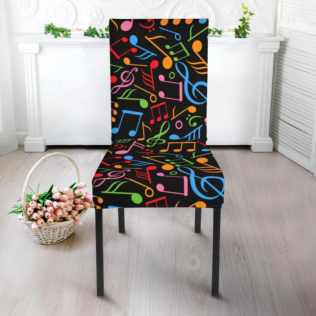 Music Note Colorful Themed Print Dining Chair Slipcover-JTAMIGO.COM