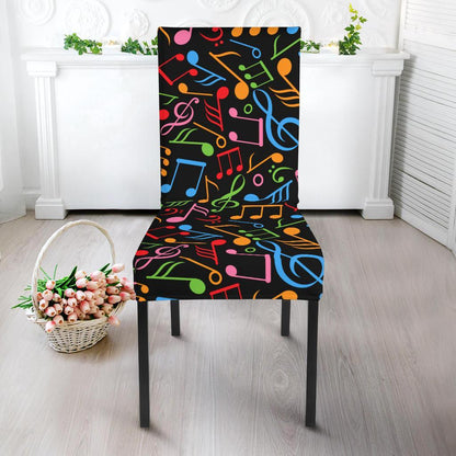 Music Note Colorful Themed Print Dining Chair Slipcover-JTAMIGO.COM