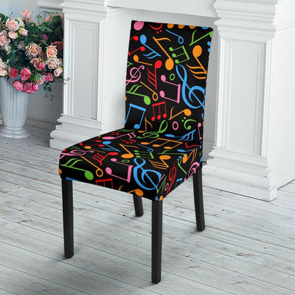 Music Note Colorful Themed Print Dining Chair Slipcover-JTAMIGO.COM