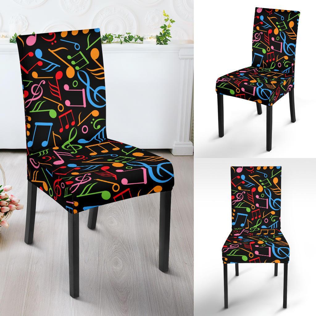 Music Note Colorful Themed Print Dining Chair Slipcover-JTAMIGO.COM