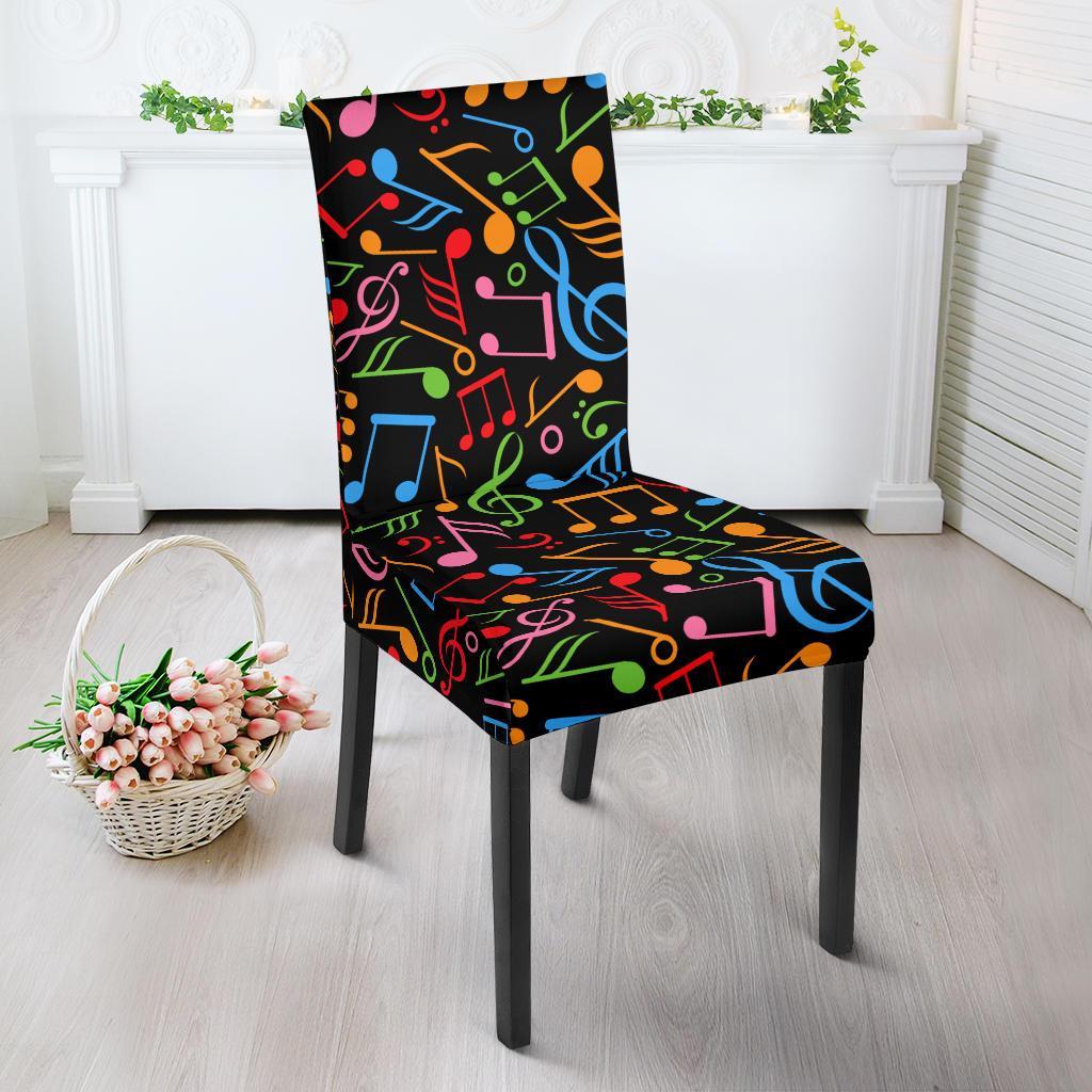 Music Note Colorful Themed Print Dining Chair Slipcover-JTAMIGO.COM