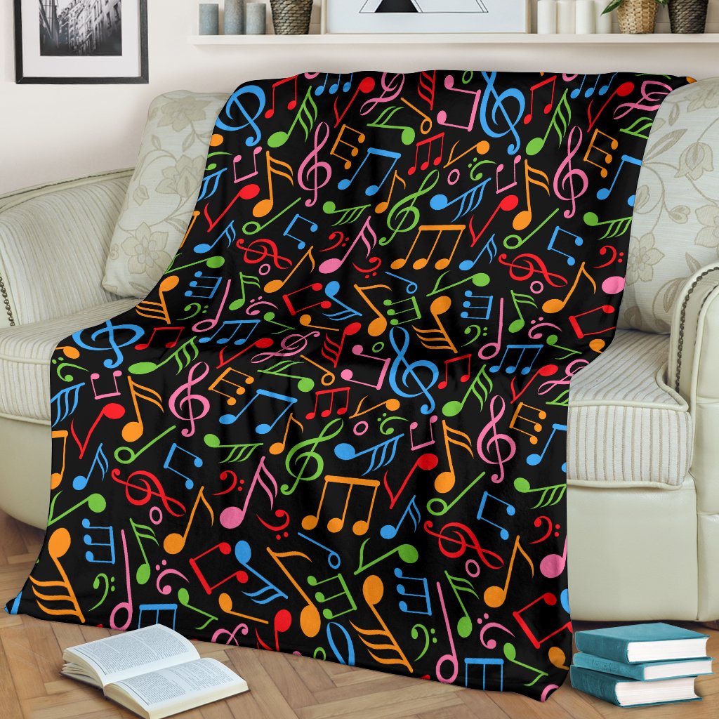 Music Note Colorful Themed Print Fleece Blanket