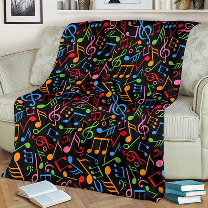Music Note Colorful Themed Print Fleece Blanket