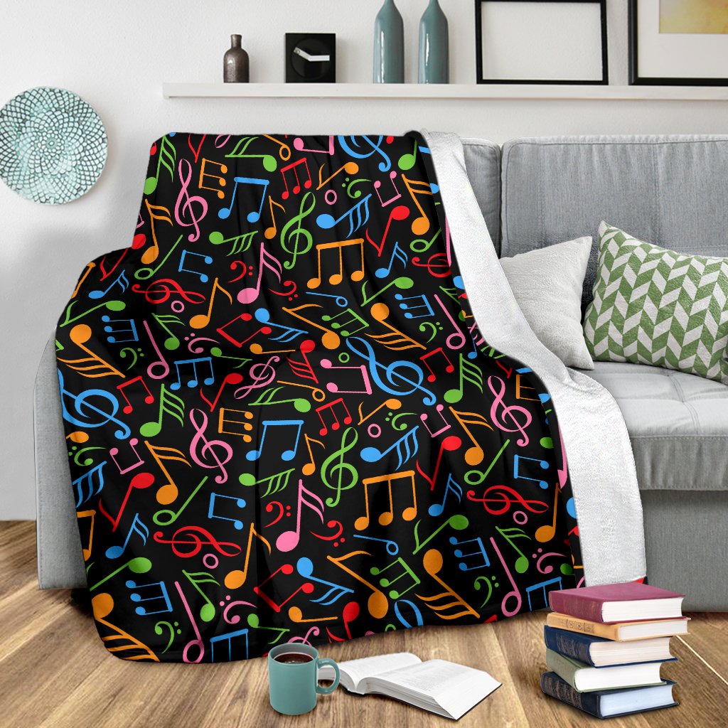 Music Note Colorful Themed Print Fleece Blanket