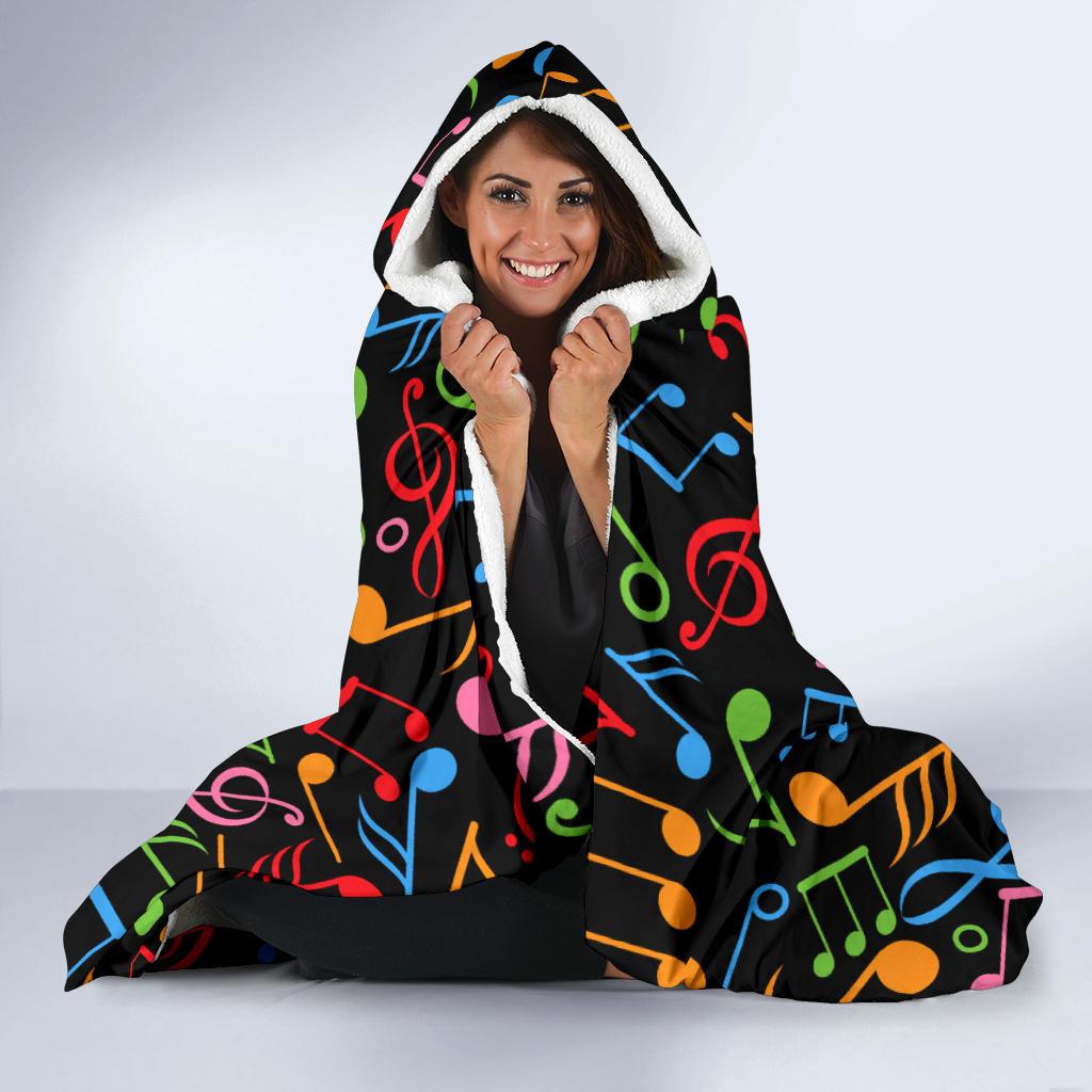 Music Note Colorful Themed Print Hooded Blanket-JTAMIGO.COM