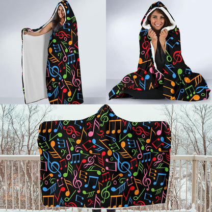 Music Note Colorful Themed Print Hooded Blanket-JTAMIGO.COM
