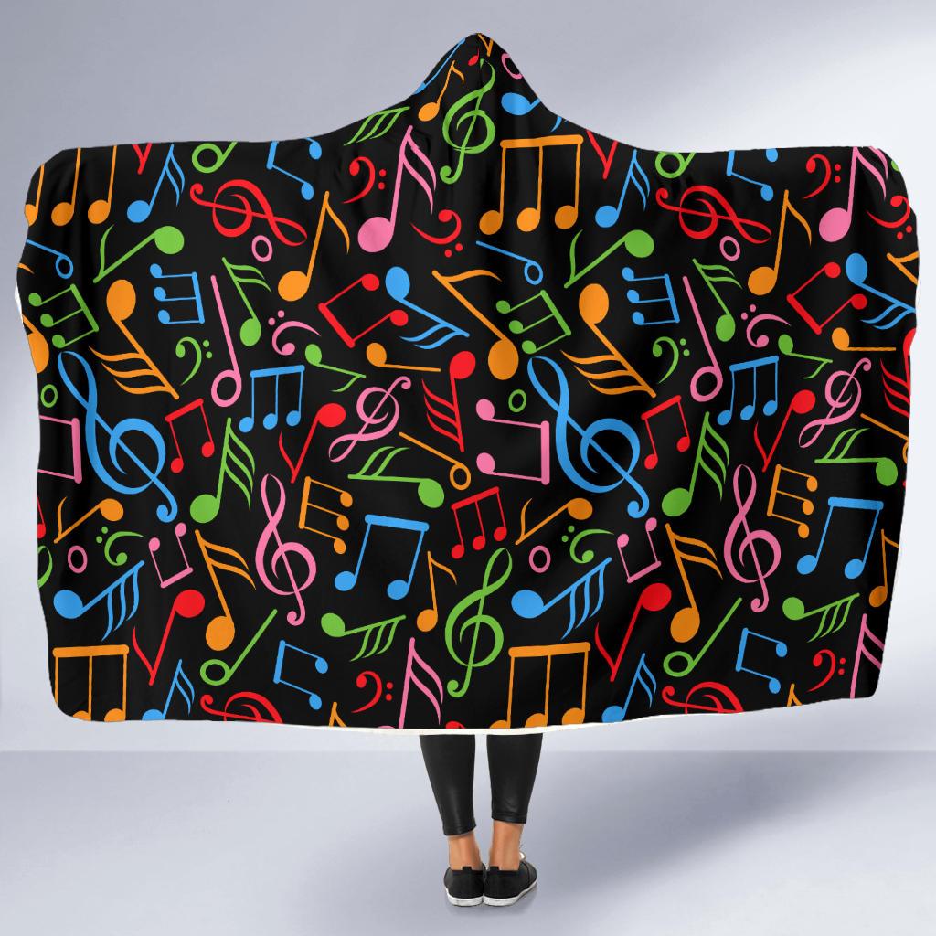 Music Note Colorful Themed Print Hooded Blanket-JTAMIGO.COM