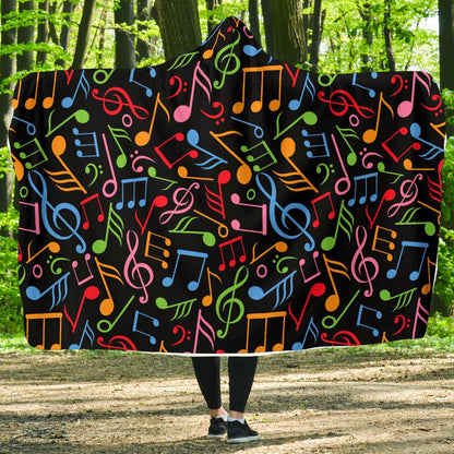 Music Note Colorful Themed Print Hooded Blanket-JTAMIGO.COM